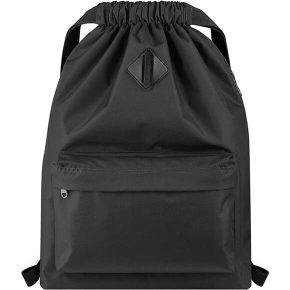 Drawstring Backpack Water Resistant String Bag Sports Gym Sack with Side Pocket - Picture 7 of 7